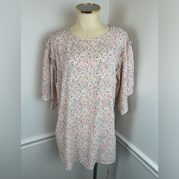 MOTHERHOOD MATERNITY White & Multicolor Blouse With Waist Tie | Size Medium - Picture 10 of 16